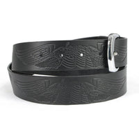 Men's Engine Block & Wings - Black Genuine Leather Belt W/ Interchangeable Buckle - 1.5 inches Wide