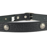 Men's Cross Hatch & 5 Cent Buffalo-Black Genuine Leather Belt w/ Interchangeable Buckle-1.5 In Wide