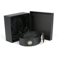Men's Cross Hatch & 5 Cent Buffalo-Black Genuine Leather Belt w/ Interchangeable Buckle-1.5 In Wide