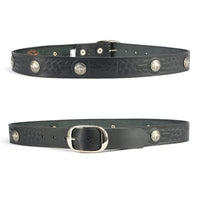 Men's Cross Hatch & 5 Cent Buffalo-Black Genuine Leather Belt w/ Interchangeable Buckle-1.5 In Wide