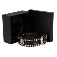 Men's Chrome Studded w/ Star Emblem Black Leather Biker Belt w/ Interchangeable Buckle -1.5 in Wide