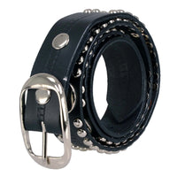 Men's Chrome Studded w/ Star Emblem Black Leather Biker Belt w/ Interchangeable Buckle -1.5 in Wide