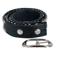 Men's Chrome Studded w/ Star Emblem Black Leather Biker Belt w/ Interchangeable Buckle -1.5 in Wide