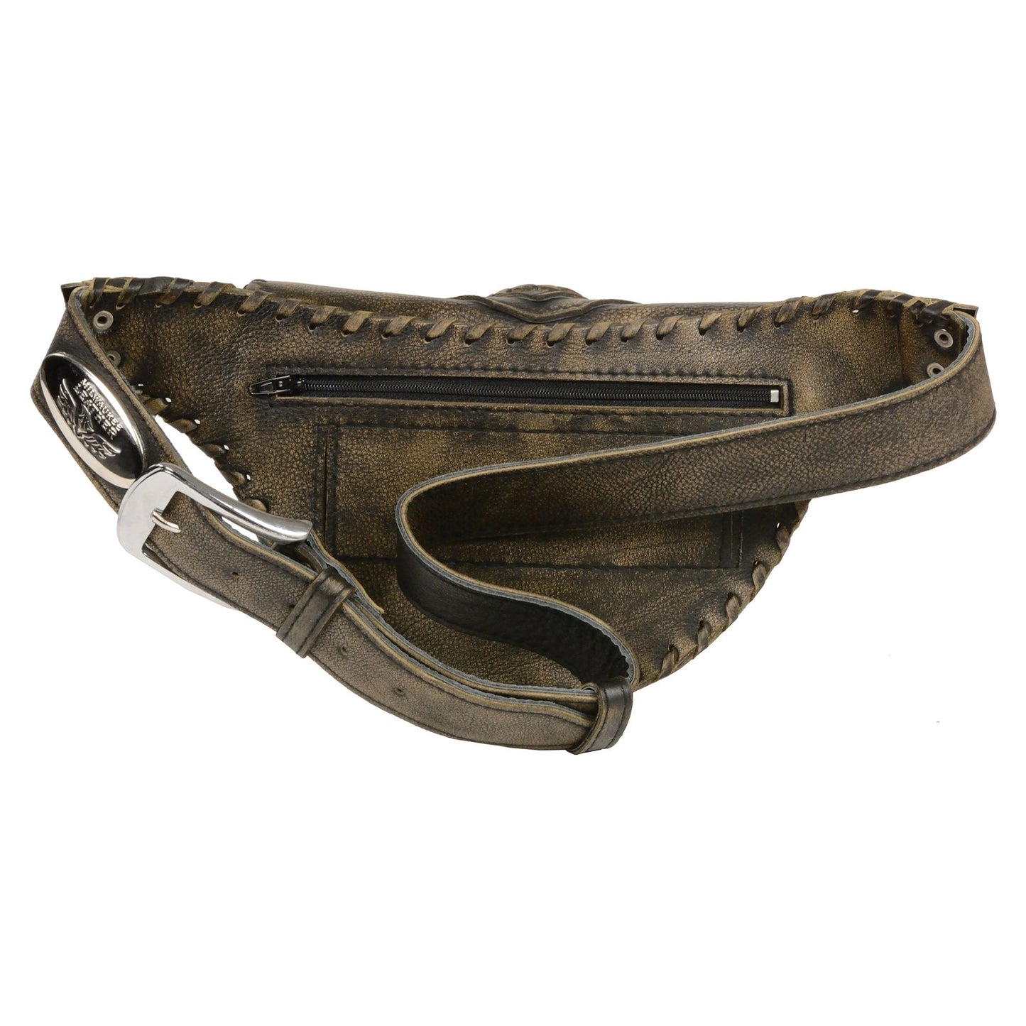 Distress Brown Leather Braided Hip Belt Bag Women's MP8835