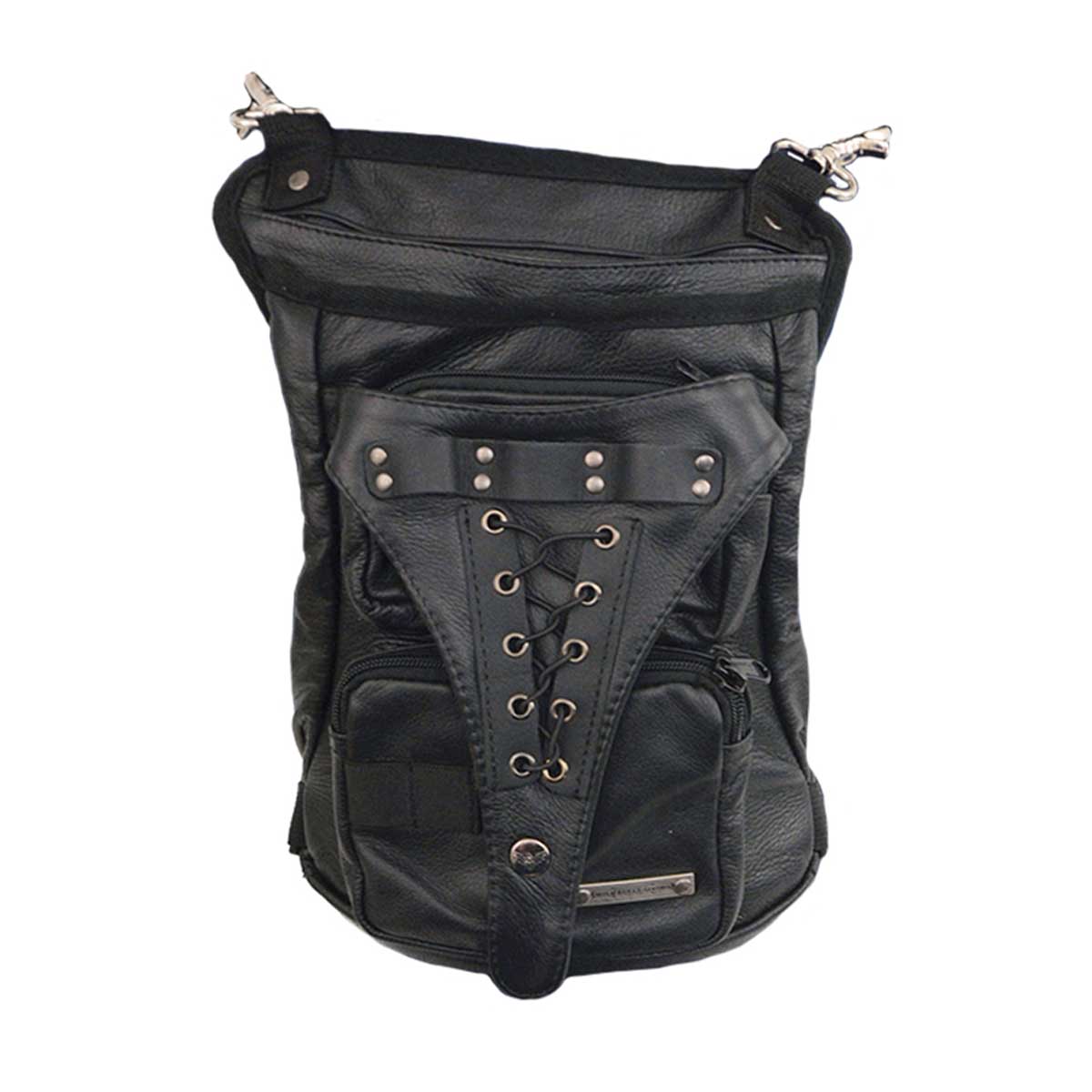 Ladies Black Leather Conceal and Carry Thigh Bag with Waist Belt