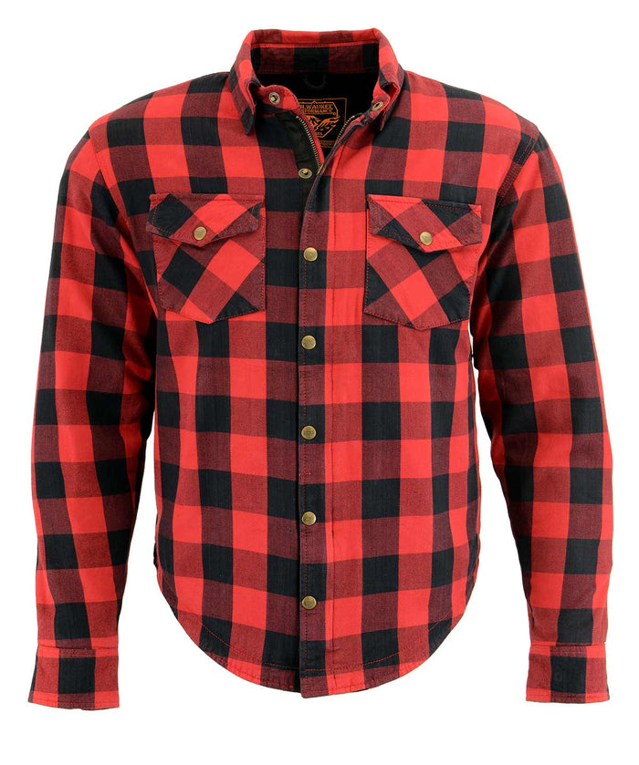 Men's Plaid Flannel Biker Shirt with CE Approved Armor - Reinforced w/ Aramid Fiber