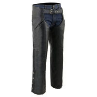 Men's Black Leather Slash Pocket Chaps with Snap Out Liner
