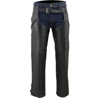 Men's Black Leather Slash Pocket Chaps with Snap Out Liner