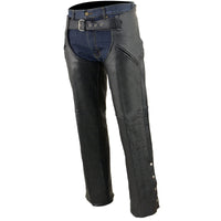 Men's Black Leather Slash Pocket Chaps with Snap Out Liner
