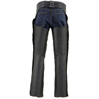 Men's Black Leather Chaps with Zippered Thigh Pockets