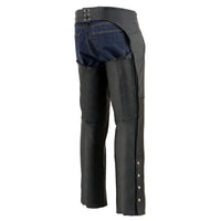 Men's Black Leather Chaps with Zippered Thigh Pockets