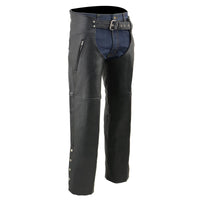 Men's Black Leather Chaps with Zippered Thigh Pockets