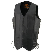 Men's Tall Sizes Black Leather 10 Pocket Vest