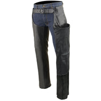 Men's Black Leather 3 Pocket Chaps with Thigh Patch Pocket