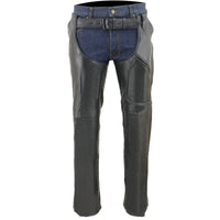 Men's Black Leather 3 Pocket Chaps with Thigh Patch Pocket