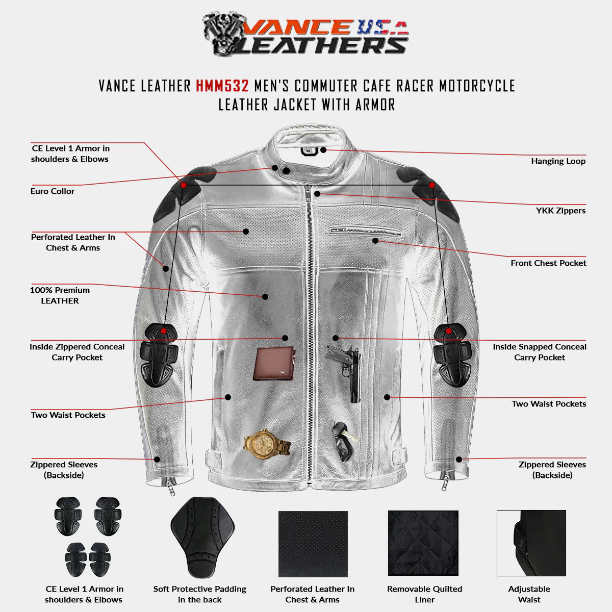 Men's Commuter Cafe Racer Motorcycle Leather Jacket with Armor