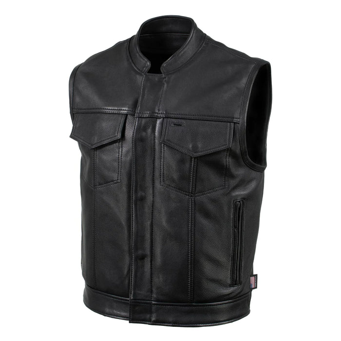 Men's Black 'Chaos' Premium Dual Closure Motorcycle Leather Vest