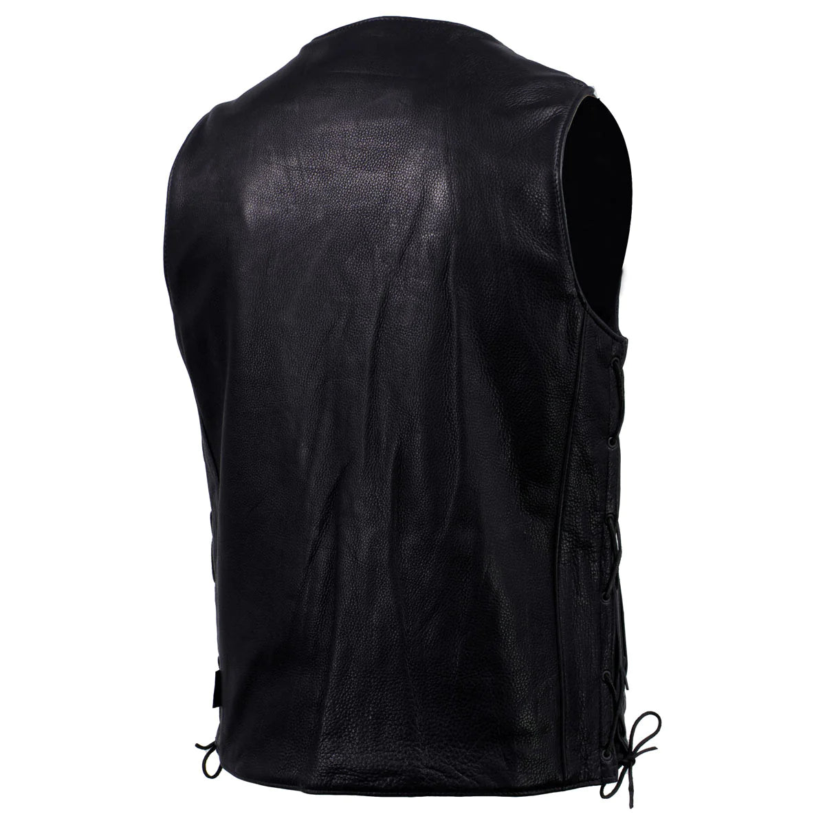 Men's Black 'Road Whip' Premium Motorcycle Leather Vest with Buffalo Snap Buttons