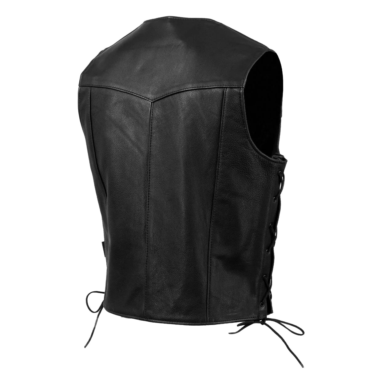Men's Black 'Buster' Side Lace Premium Motorcycle Leather Vest