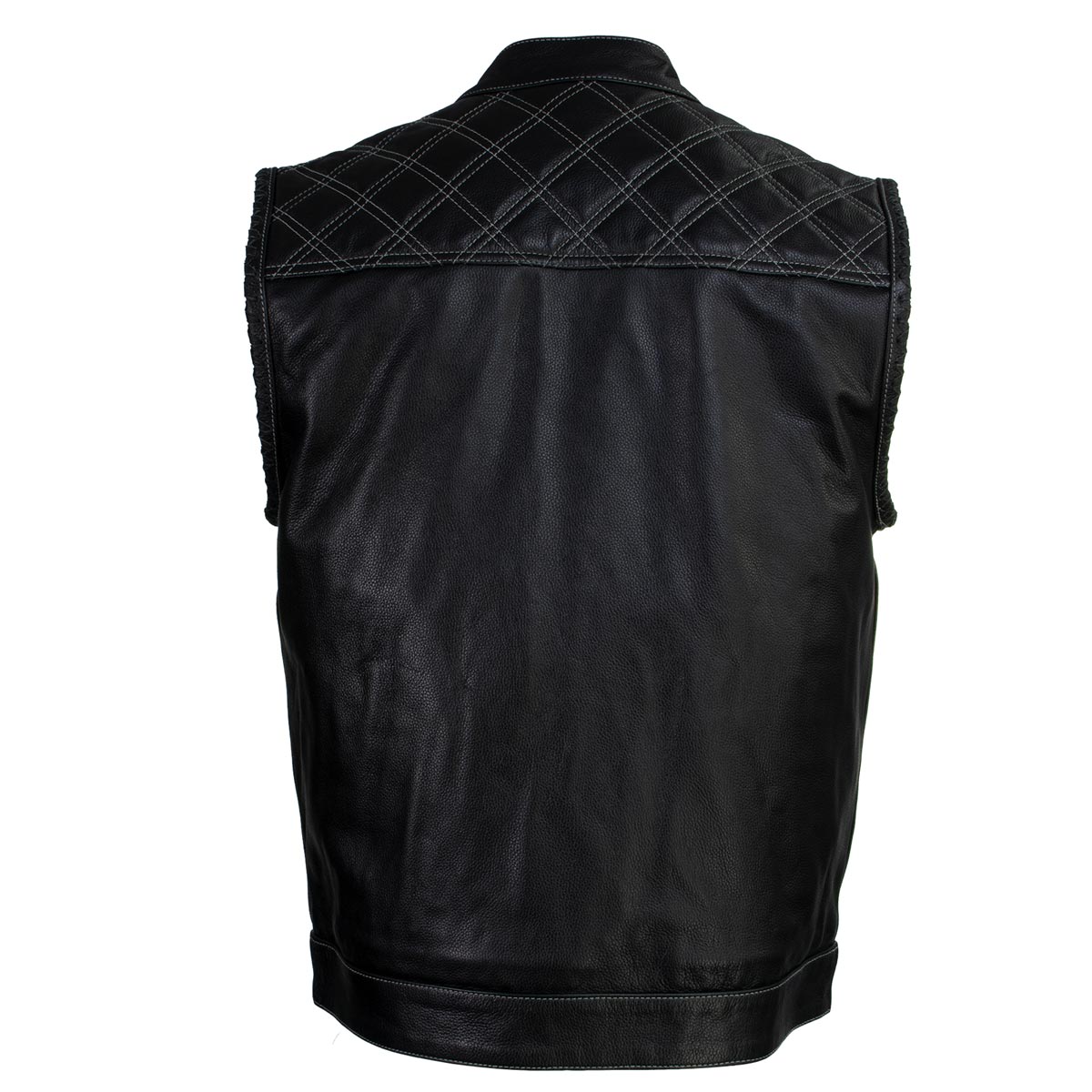 Men's Classic Black Leather Motorcycle Rider Vest Stars and Stripes Design w/ USA Flag Liner
