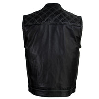 Men's Classic Black Leather Motorcycle Rider Vest Stars and Stripes Design w/ USA Flag Liner