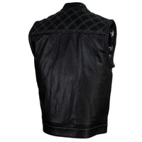 Men's Classic Black Leather Motorcycle Rider Vest Stars and Stripes Design w/ USA Flag Liner