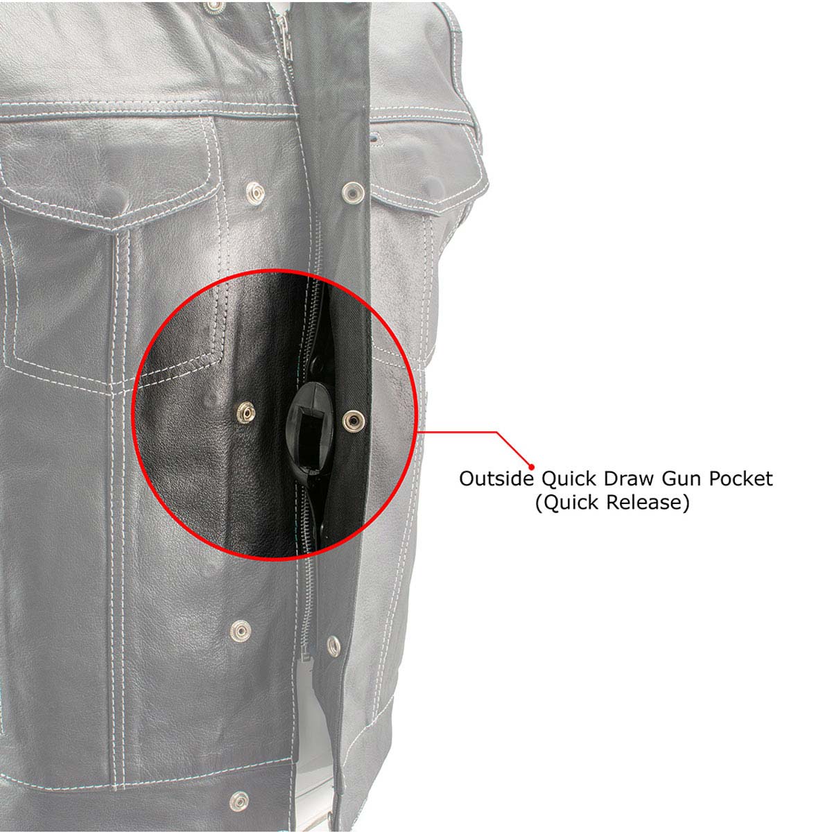 Men's Black Premium Leather Motorcycle Biker Rider Vest w/ White Stitching and Paisley Liner