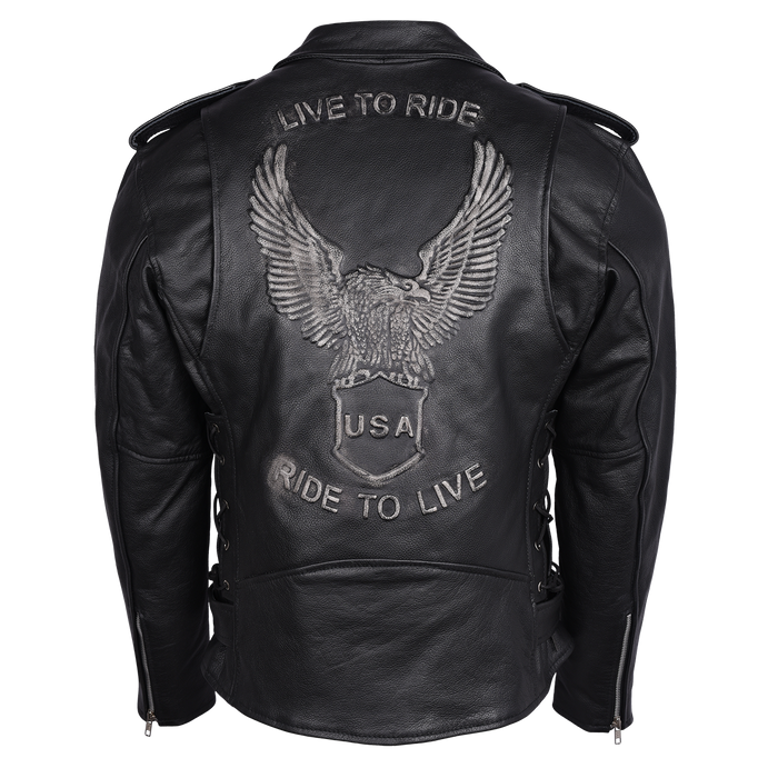 SILVER EAGLE EMBOSSED CLASSIC BIKER JACKET