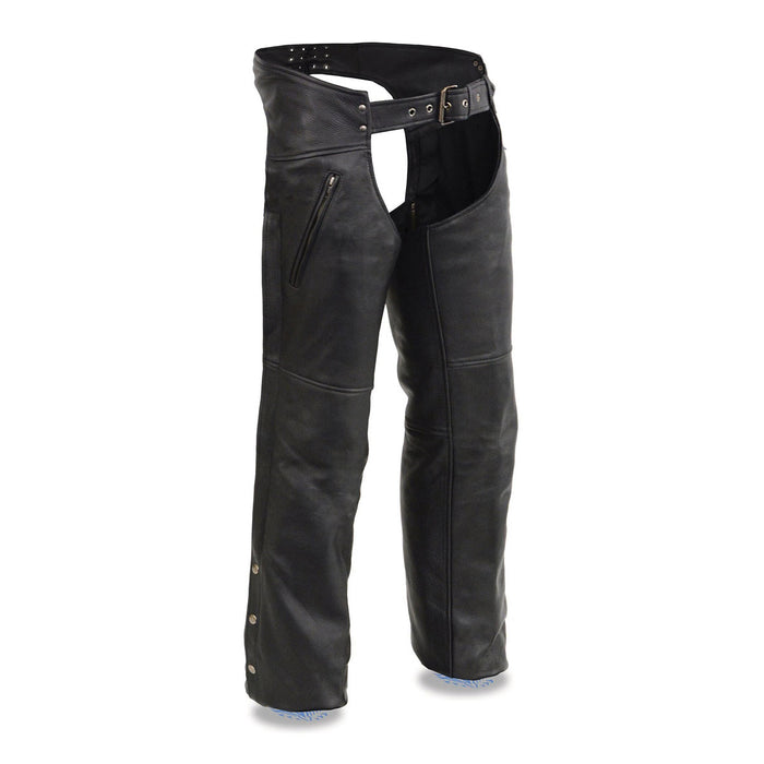 Men's 'Cool-Tec' Black Leather Chaps with Zippered Thigh Pockets