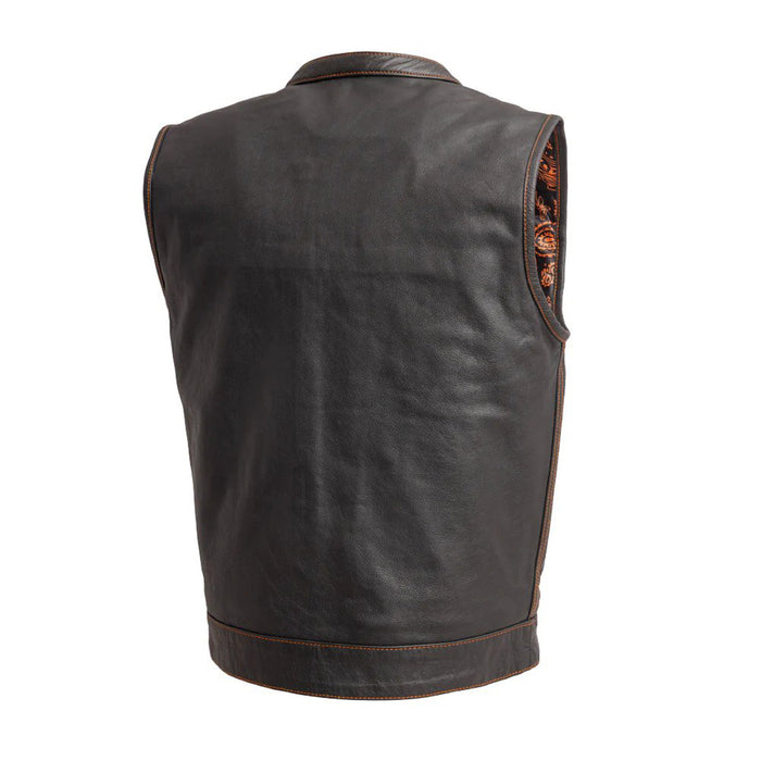 The Cut Men's Motorcycle Leather Vest Black/Orange