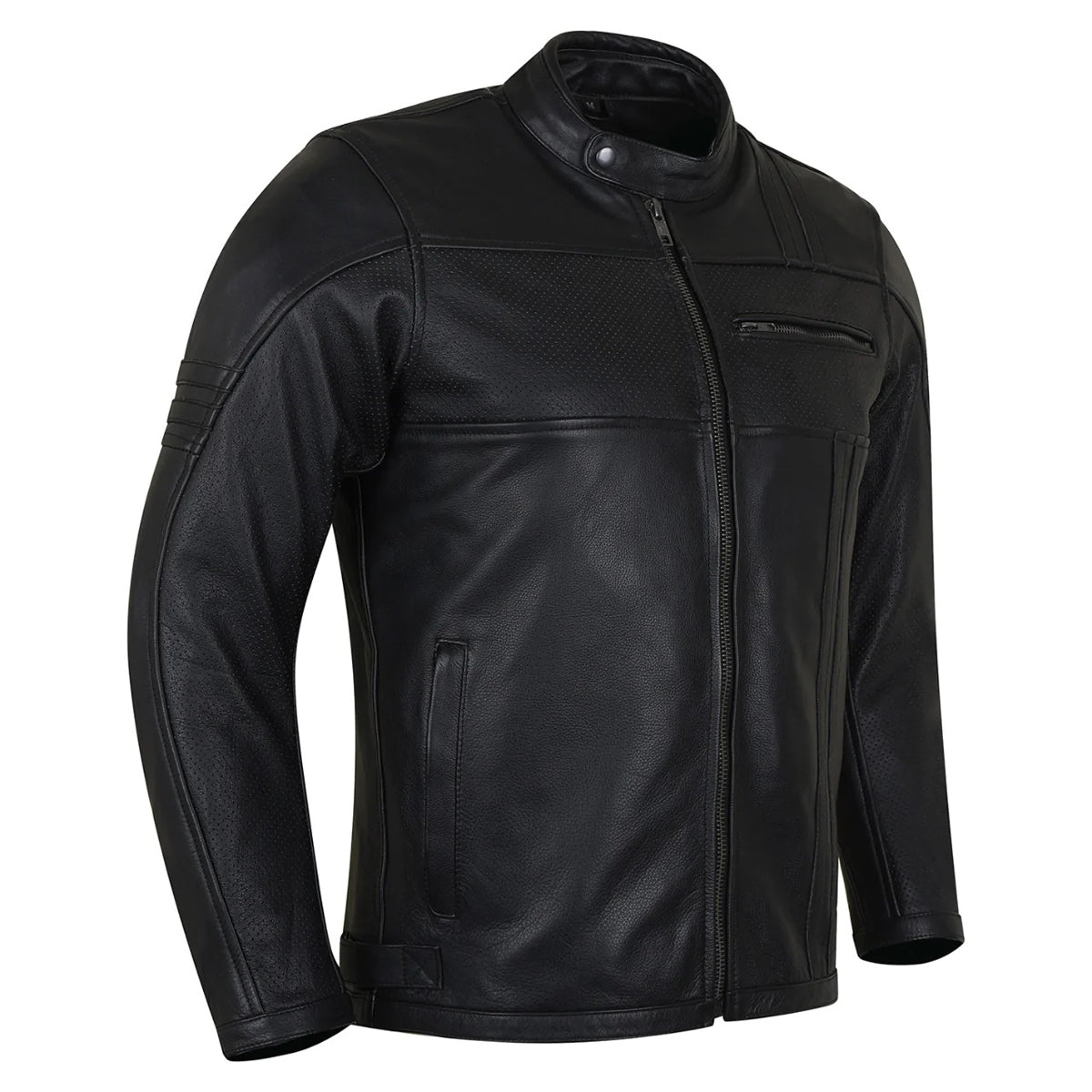 Men's Commuter Cafe Racer Motorcycle Leather Jacket with Armor
