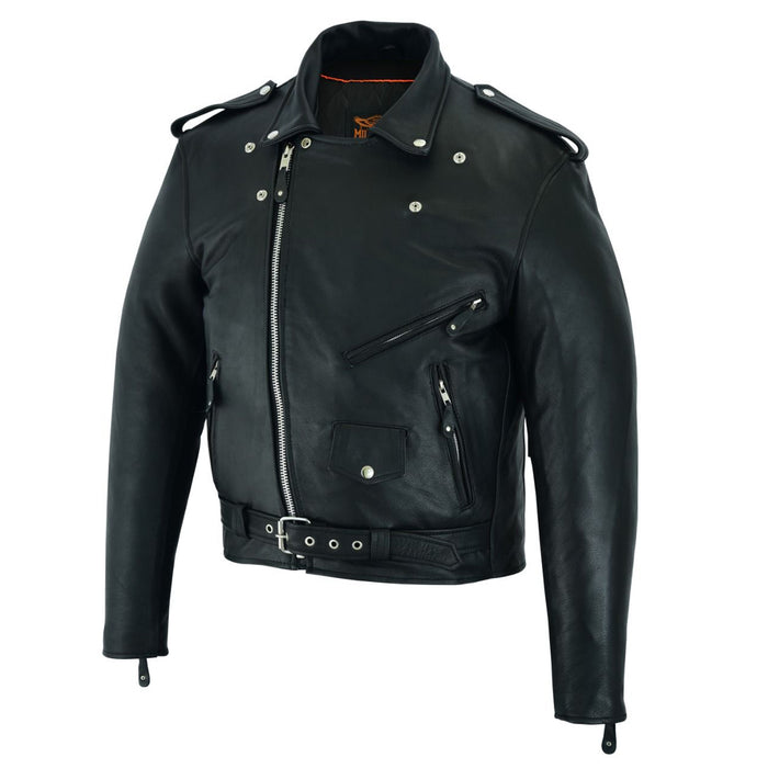 Classic Biker Police Motorcycle MC Jacket Concealed Gun Pockets Naked Cowhide Leather Heavy Duty