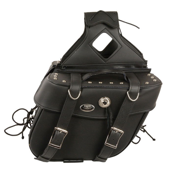 Zip-Off PVC Throw Over Saddle Bag w/ Rivets & Concho (13.5X10.5X5.5X19)