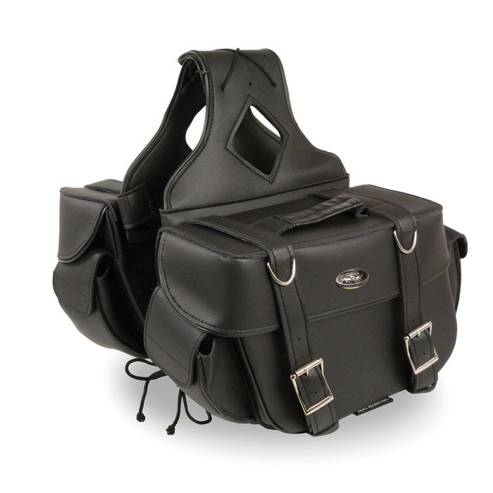 Medium Zip-Off PVC Throw Over Riveted Saddle Bag (13X10X5X20)