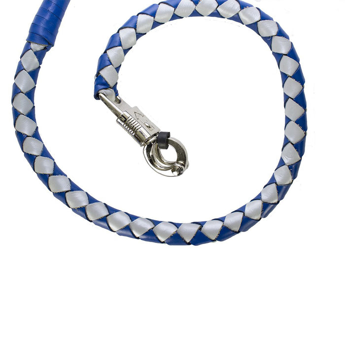 3" Thick Hand-Braided Leather Get Back Whip - Blue/Silver