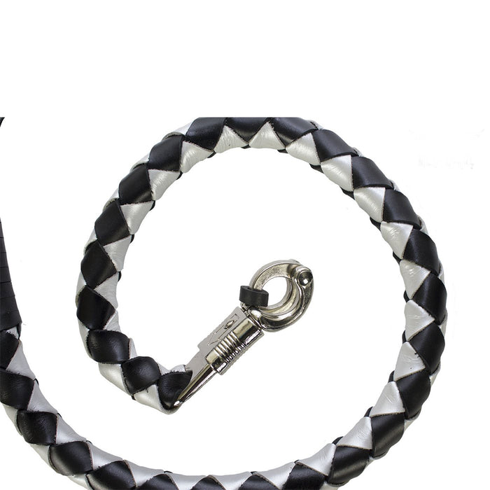 3" Thick Hand-Braided Leather Get Back Whip - Black/Silver