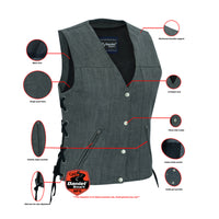 WOMEN'S ROUGH RUB-OFF RAW FINISH BROKEN GRAY DENIM VEST
