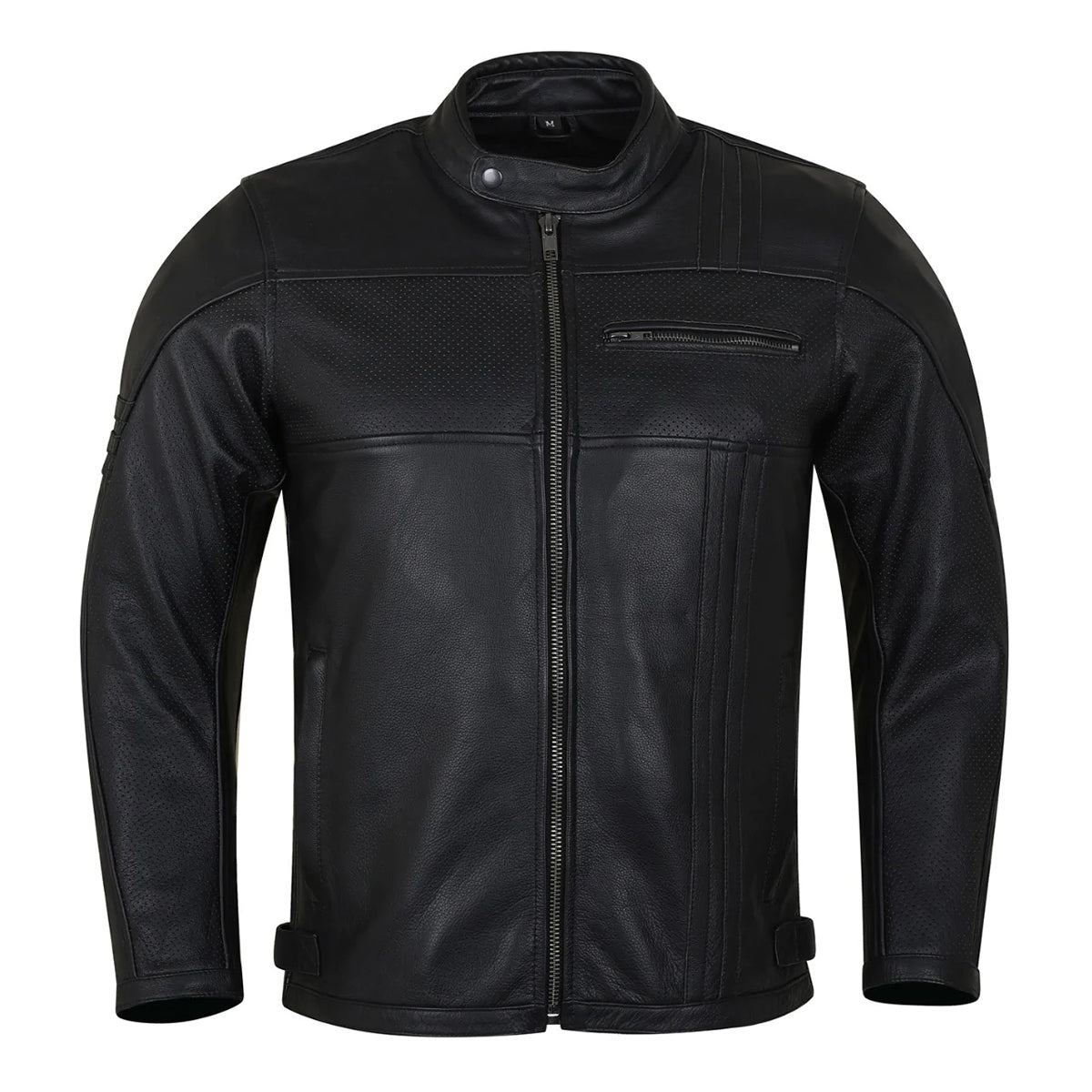 Men's Commuter Cafe Racer Motorcycle Leather Jacket with Armor
