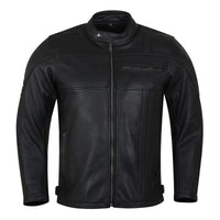 Men's Commuter Cafe Racer Motorcycle Leather Jacket with Armor