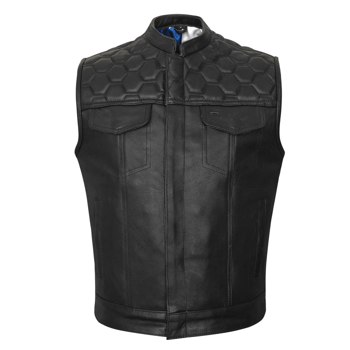 High Mileage Men's Zipper and Snap Closure Leather Club Vest with padding Quick Access with American Flag Liner