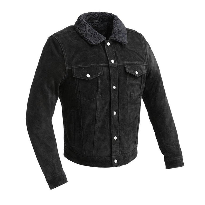 Luke - Men's Faux Shearling Cow Suede Jacket (Black)