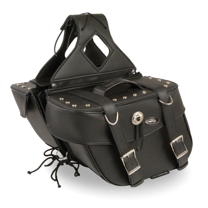Zip-Off PVC Throw Over Saddle Bag w/ Rivets & Concho (13.5X10.5X5.5X19)