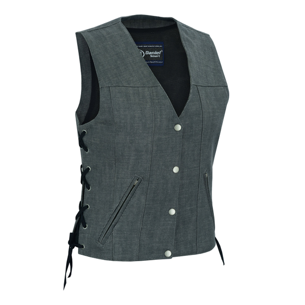WOMEN'S ROUGH RUB-OFF RAW FINISH BROKEN GRAY DENIM VEST