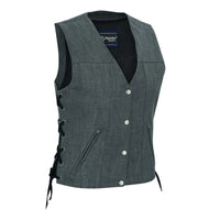 WOMEN'S ROUGH RUB-OFF RAW FINISH BROKEN GRAY DENIM VEST