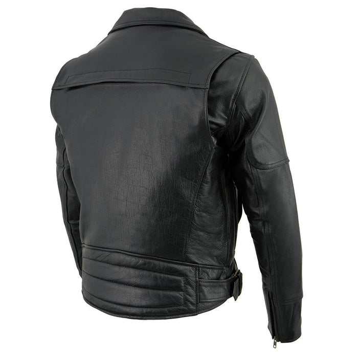 Black Genuine Leather Motorcycle Jacket for Men, 1.3mm Thick Police Style Biker Jacket