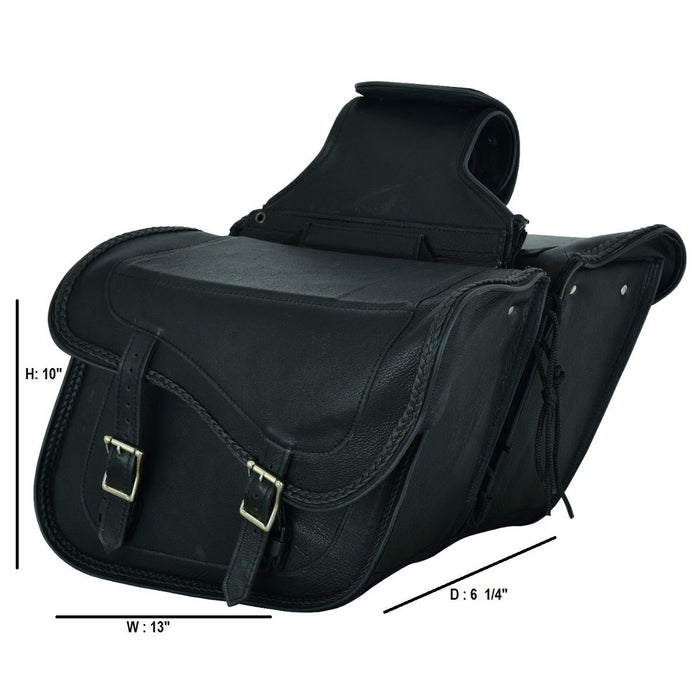 Leather Motorcycle Saddlebag Plain No-Stud, Slant