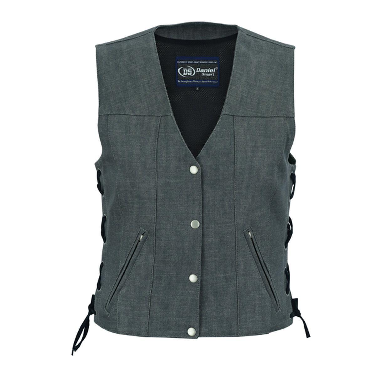 WOMEN'S ROUGH RUB-OFF RAW FINISH BROKEN GRAY DENIM VEST
