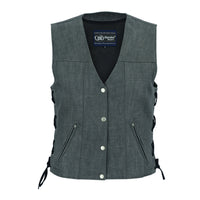 WOMEN'S ROUGH RUB-OFF RAW FINISH BROKEN GRAY DENIM VEST
