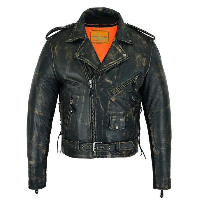 Men's Brown Motorcycle Jacket with Gun Pockets