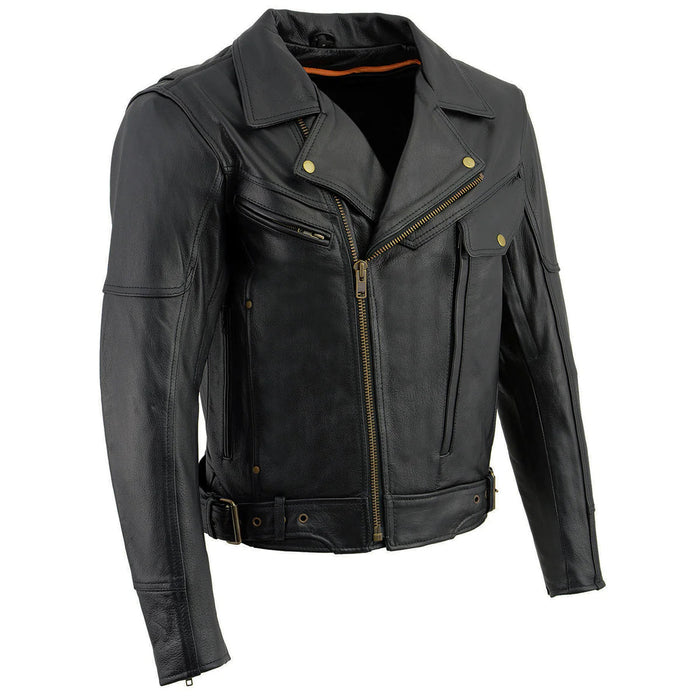 Black Genuine Leather Motorcycle Jacket for Men, 1.3mm Thick Police Style Biker Jacket